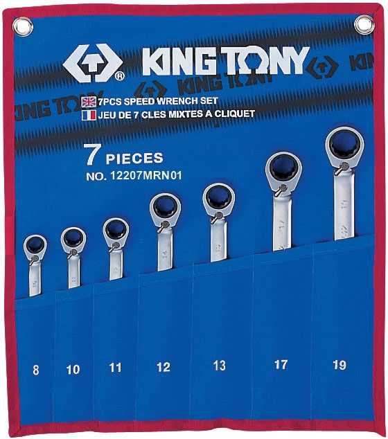Набор комбинированных трещоточных ключей, 8-19 мм, чехол из теторона, 7 предметов KING TONY 12207MRN01 Ключи в наборах фото, изображение
