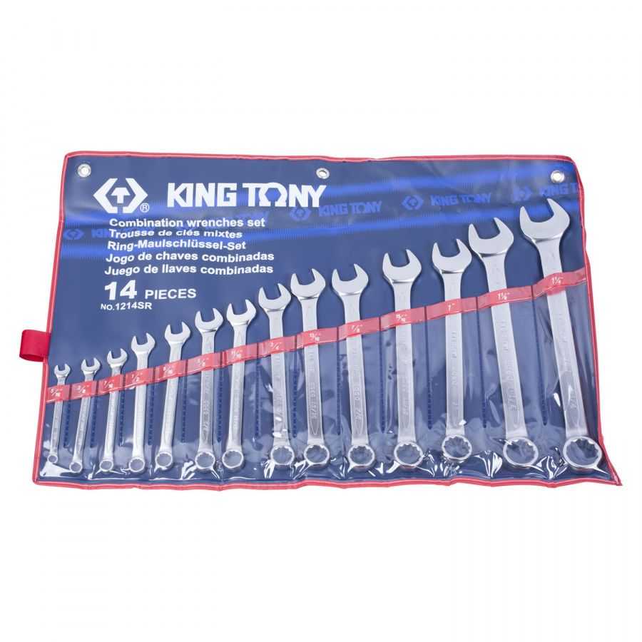 Набор комбинированных ключей, 5/16"-1-1/4", 14 предметов KING TONY 1214SR Ключи в наборах фото, изображение