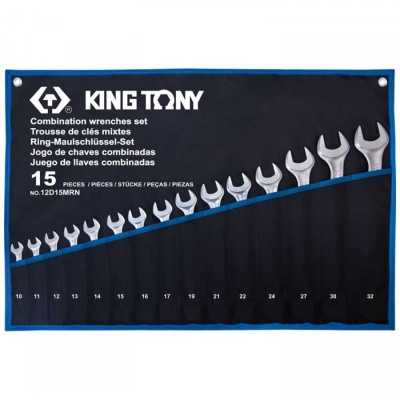 Набор комбинированных ключей, 10-32 мм, чехол из теторона, 15 предметов KING TONY 12D15MRN Ключи в наборах фото, изображение