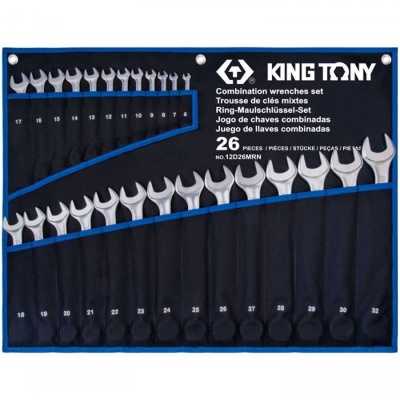 Набор комбинированных ключей, 6-32 мм, чехол из теторона, 26 предметов KING TONY 12D26MRN Ключи в наборах фото, изображение